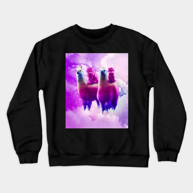 Rainbow Llama - Cat Llama Crewneck Sweatshirt by Random Galaxy